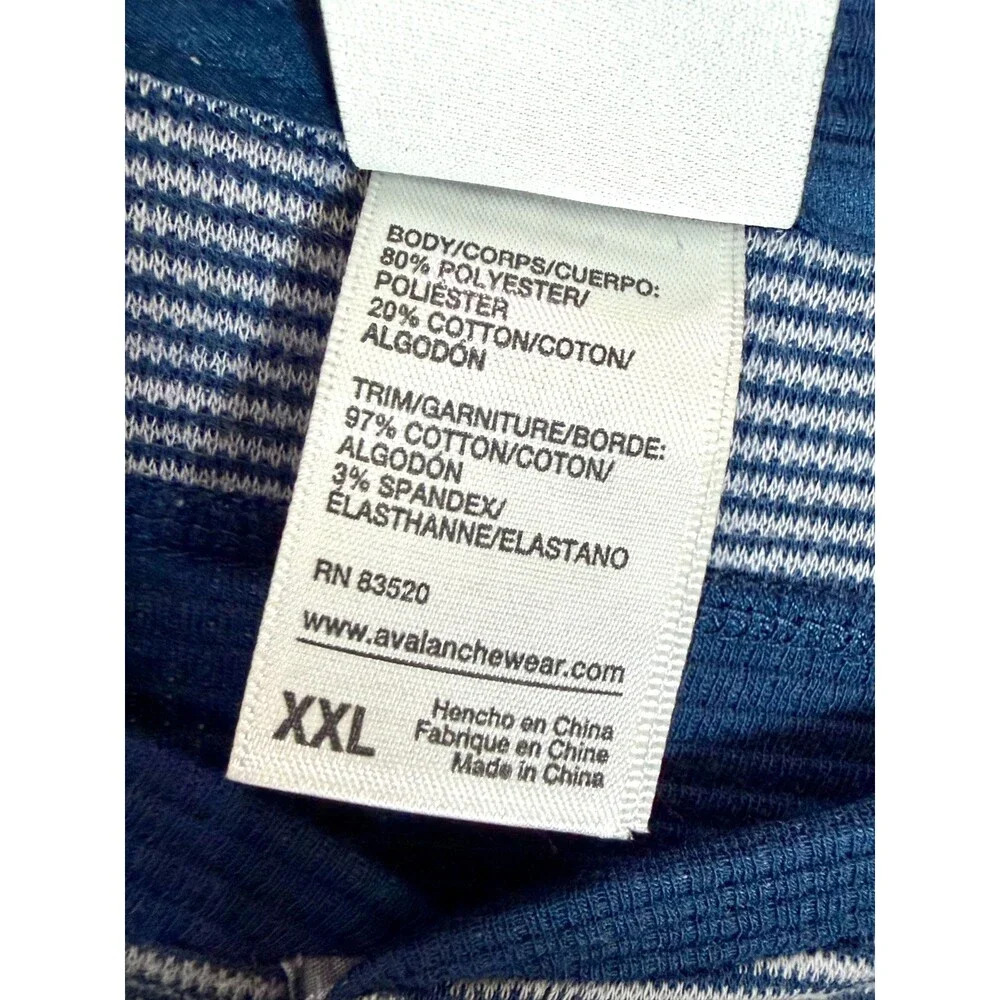 Avalanche Mens XXL Henley Shirt Long Sleeve Waffle Textured Stripe Blue White